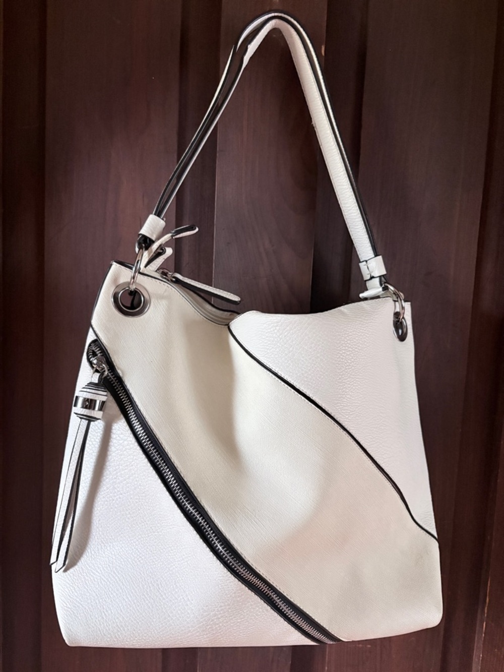 Sondra Robert’s Squared Cream Women’s Shoulder Bag - Minimalist Hobo Style